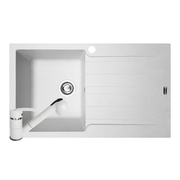 Pachet chiuveta si baterie cu dus Pyramis SIERRA Durothek, 860x500mm, adancime 210mm, cuva stanga, soft compozit alb Pachet chiuveta si baterie cu dus Pyramis SIERRA Durothek, 860x500mm, adancime 210mm, cuva stanga, soft compozit alb
