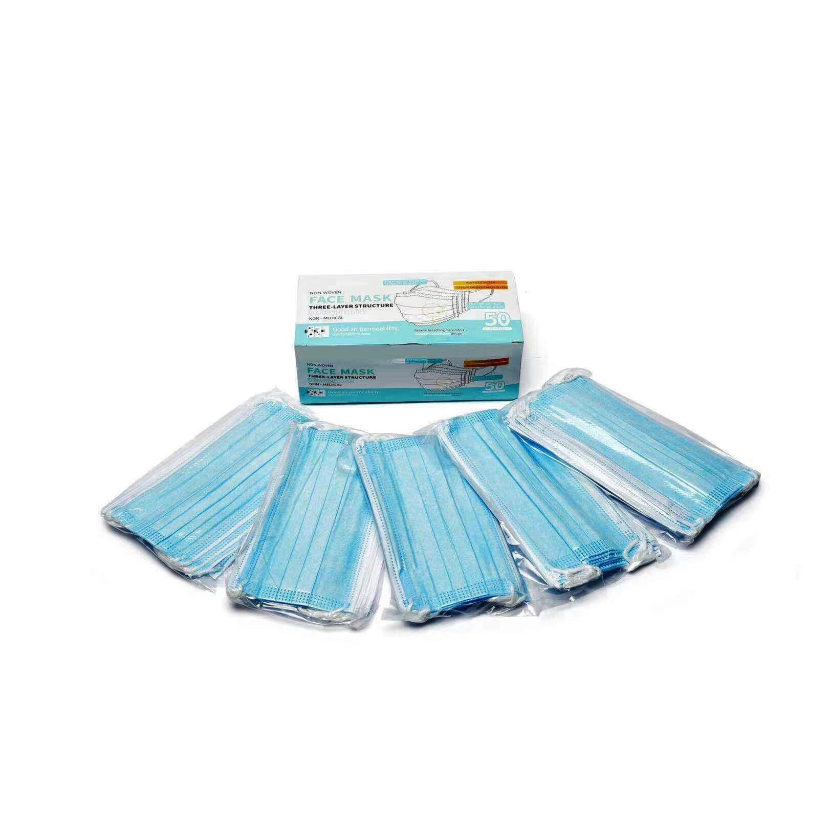 Set 50 bucati Masca faciala, de unica folosinta,3 straturi, Albastru, SUSINO