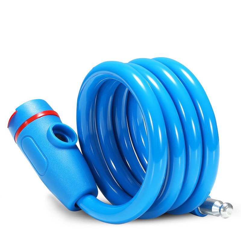 Antifurt bicicleta cablu spiralat 1.2m si cheie Forever - albastru