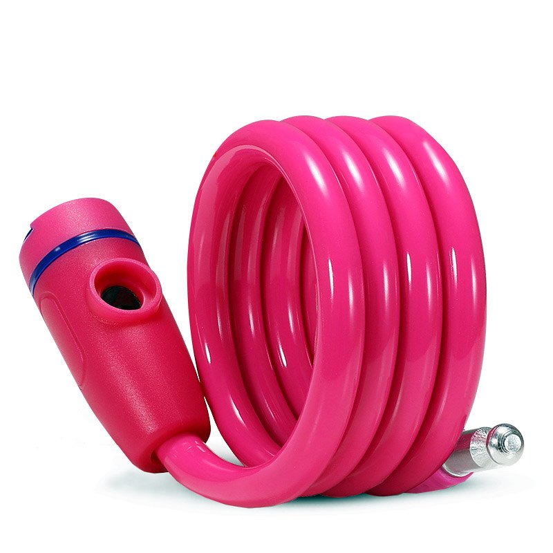 Antifurt bicicleta cablu spiralat 1.2m si cheie Forever - roz