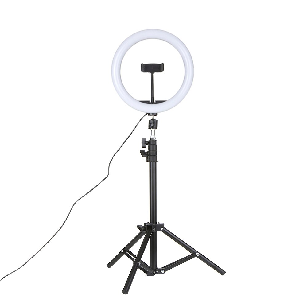 Lampa inelara pentru selfie Anself, LED, DC5V, USB, Trepied, 1.2 m, Alb/Negru