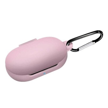 Husa pentru protectia castilor Samsung Galaxy Buds Plus si Samsung Galaxy Buds, culoarea roz, cu carabina Husa pentru protectia castilor Samsung Galaxy Buds Plus si Samsung Galaxy Buds, culoarea roz, cu carabina
