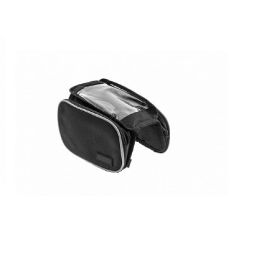 Geanta pentru bicicleta cu buzunar de telefon , culoare neagra , material rezistent la apa , waterproof , cu dimensiunile 14 x 10 x 4 cm