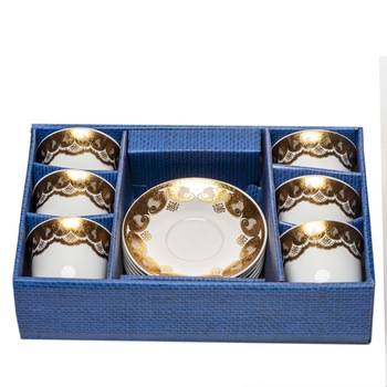 Set 6 cesti din portelan cu farfurii 'White & gold' II, 200 ml Set 6 cesti din portelan cu farfurii 'White & gold' II, 200 ml