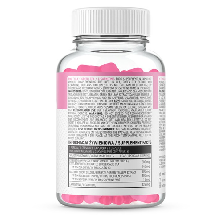 OstroVit CLA + Green Tea + L-carnitine Kapszula, Zsrget, konjuglt  linolsav, zld tea, L-karnitin, 90 kapszula / 90 adag - eMAG.hu