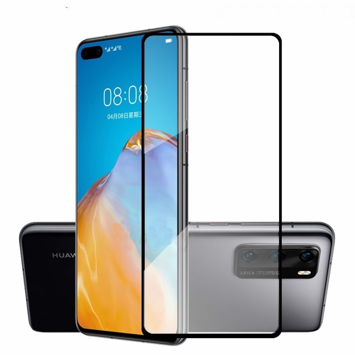 Стъклен протектор PhonePlusBG, за Huawei P40, 9D Full Glue Cover, Черен