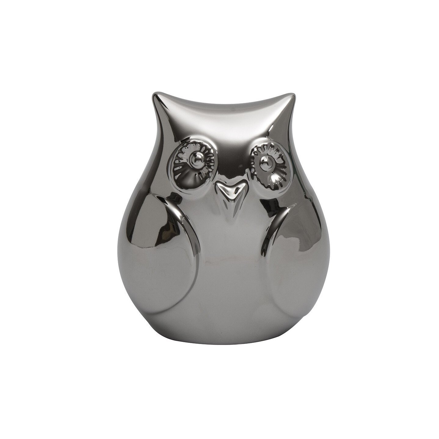 Figurina Bufnita, KALENDA, Argintie, 11 x 6.5 x 13 h cm