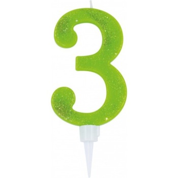 Lumanare pentru tort, cifra 3, verde, cu sclipici, 12 cm Lumanare pentru tort, cifra 3, verde, cu sclipici, 12 cm