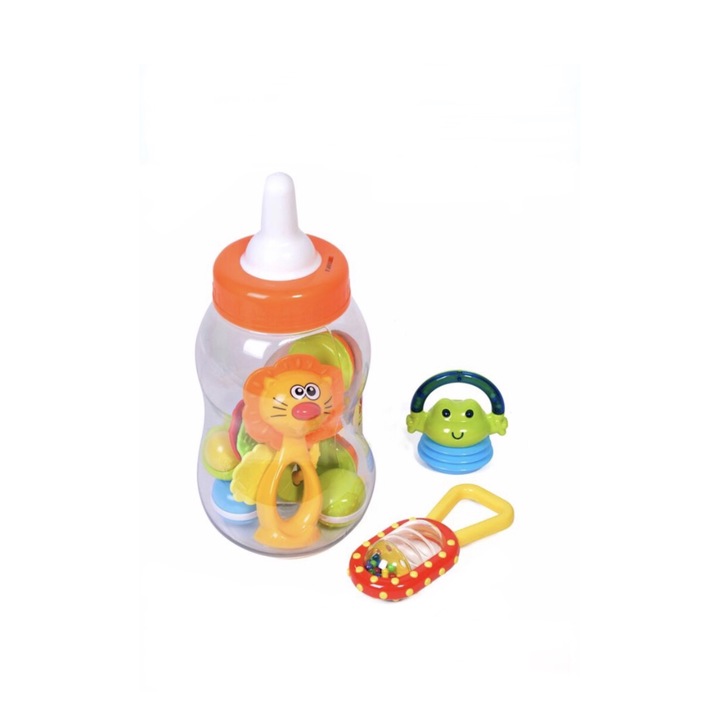 Cali palack készlet, 7 db fogzó játékkal, többszínű, 28 cm