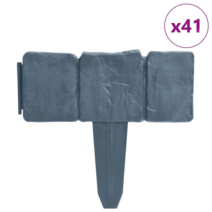 Палисади за градини и алеи пластмаса с каменна визия vidaXL, 41 бр, 10 м, 3.27 kg