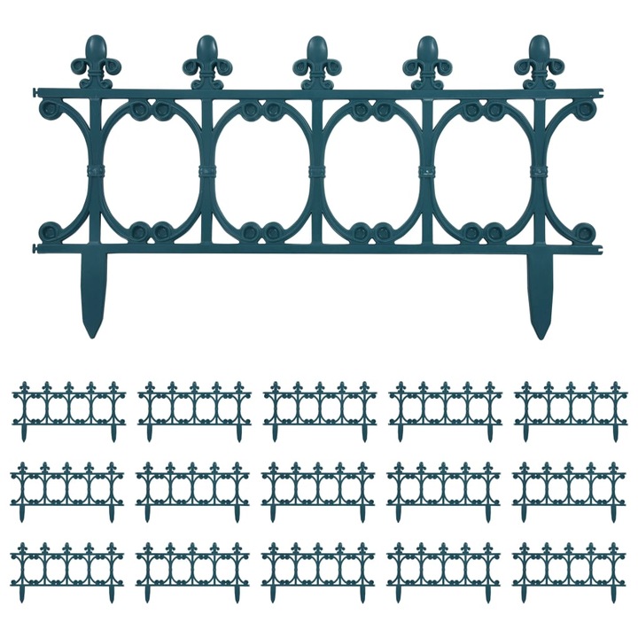 Ниски огради за лехи vidaXL, 16 бр, устойчив полипропилен, 10 м, зелени