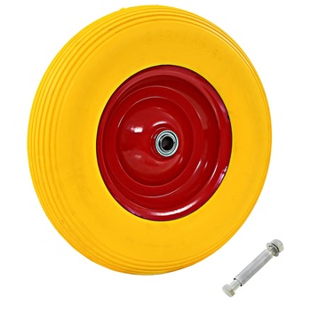 Roata de roaba cu osie, vidaXL, Plastic, 390 x 90 mm Galben Roata de roaba cu osie, vidaXL, Plastic, 390 x 90 mm Galben