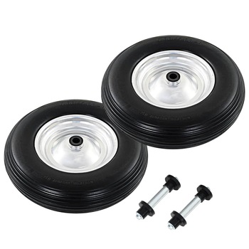 Set de 2 roti de roaba cu osie, vidaXL, Plastic, 390 x 90 mm Negru Set de 2 roti de roaba cu osie, vidaXL, Plastic, 390 x 90 mm Negru