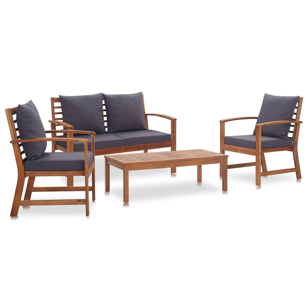 Set mobilier de gradina 4 piese masa cu scaune si perne, vidaXL, Lemn de acacia, 120 x 61 x 81 cm, Maro/Gri