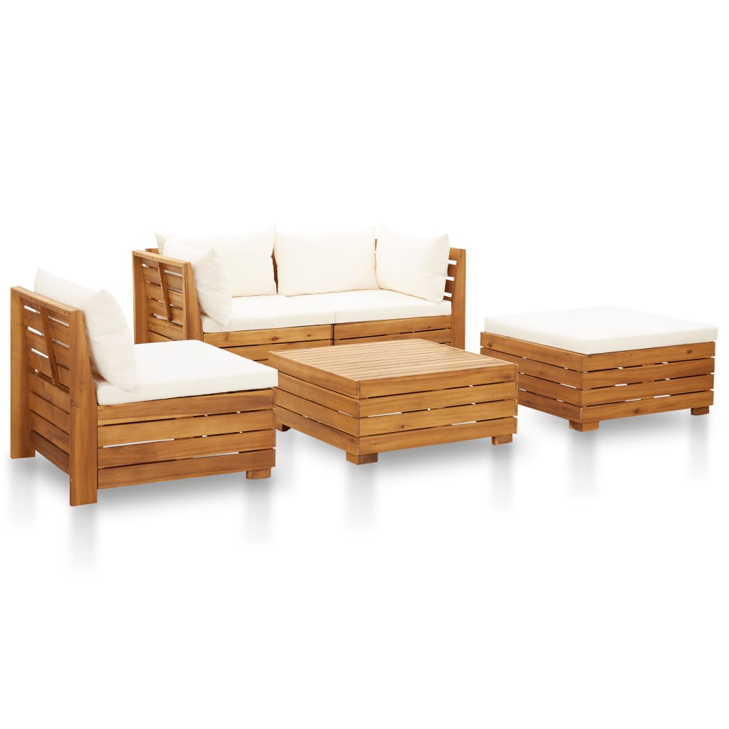 Set mobilier gradina 5 piese masa si scaune, vidaXL, Lemn de acacia, 68 x 68 x 30 cm, Alb
