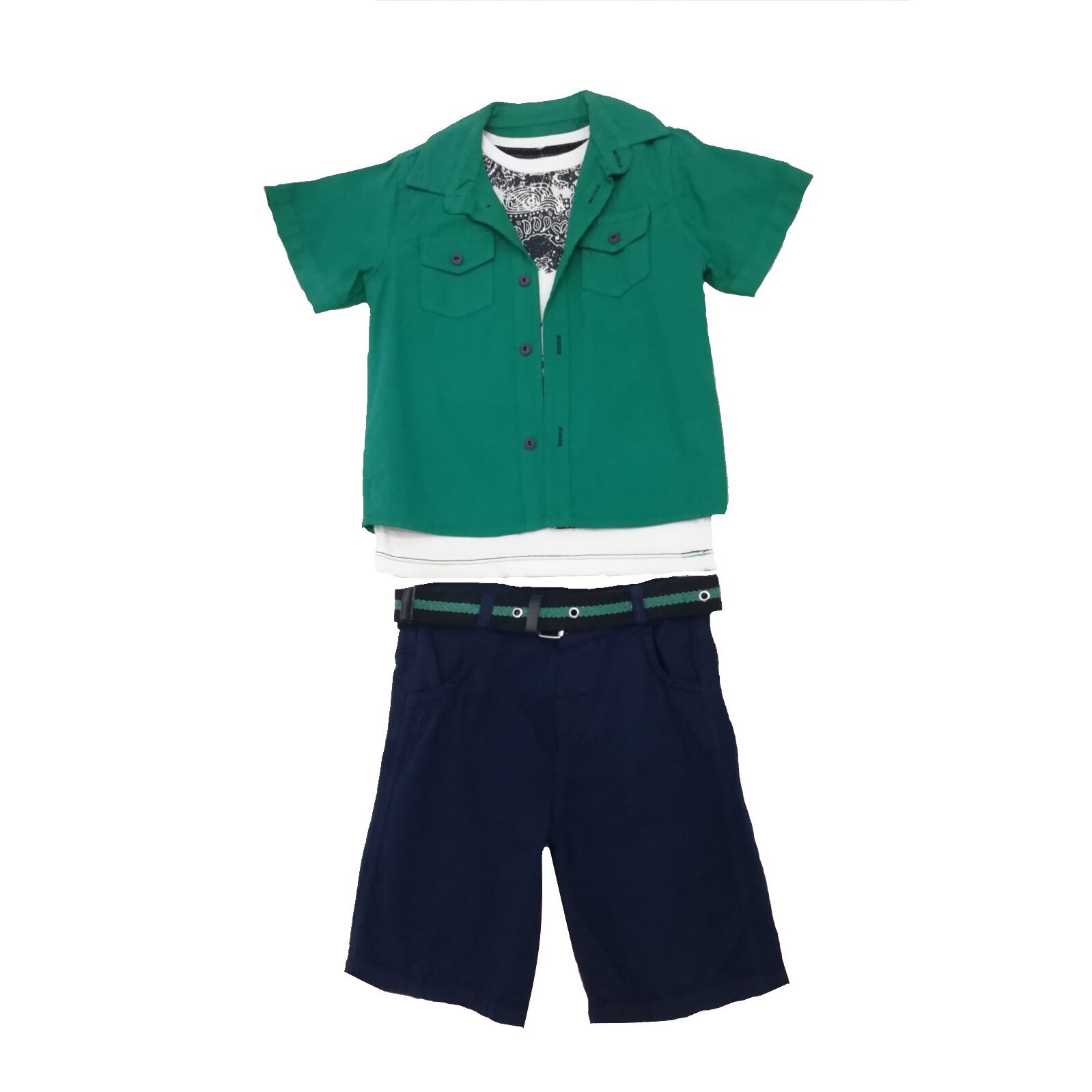 Compleu baieti, din bumbac, verde/bleumarin/ alb 116 cm, 6 ani