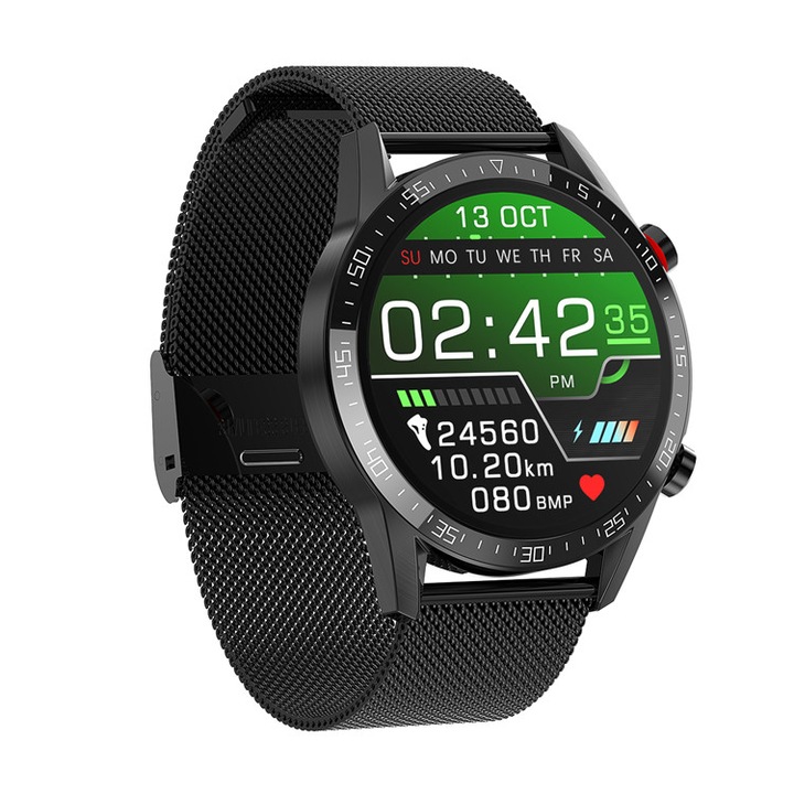 Ceas Smartwatch Smart Wear 13L, Puls, Calorii, Presiune arteriala, Bluetooth, Notificari,Rezistenta la apa, Negru