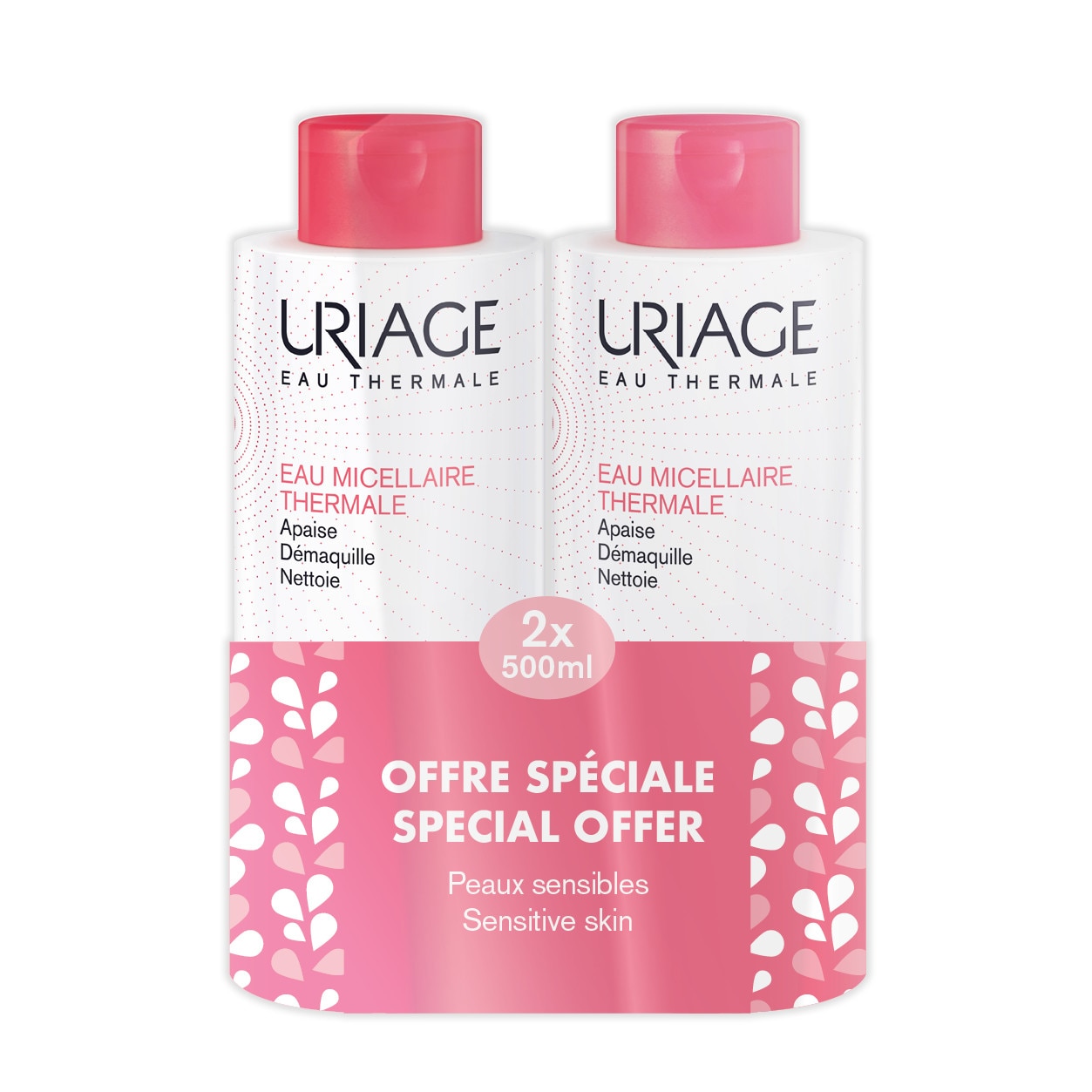 Pachet Promo Apa micelara termala Uriage pentru piele cu roseata , 2 x 500ml