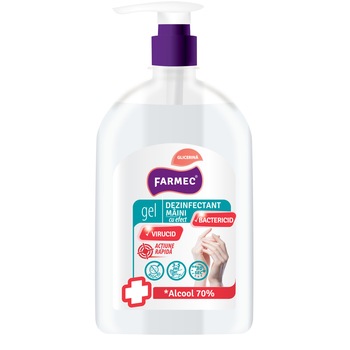 Gel dezinfectant pentru maini Farmec cu glicerina, cu 70% alcool, efect antibacterian, 500 ml Gel dezinfectant pentru maini Farmec cu glicerina, cu 70% alcool, efect antibacterian, 500 ml