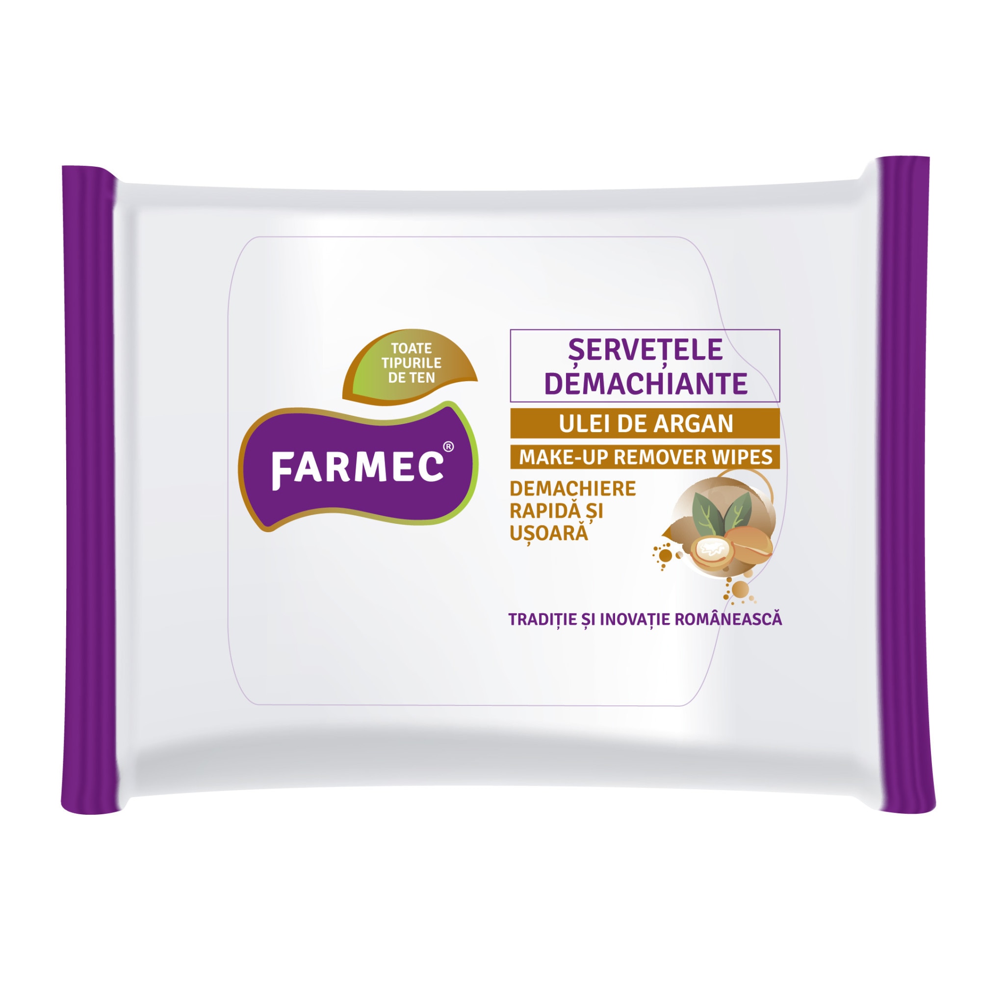 Servetele demachiante Farmec cu ultei de argan, 20 buc