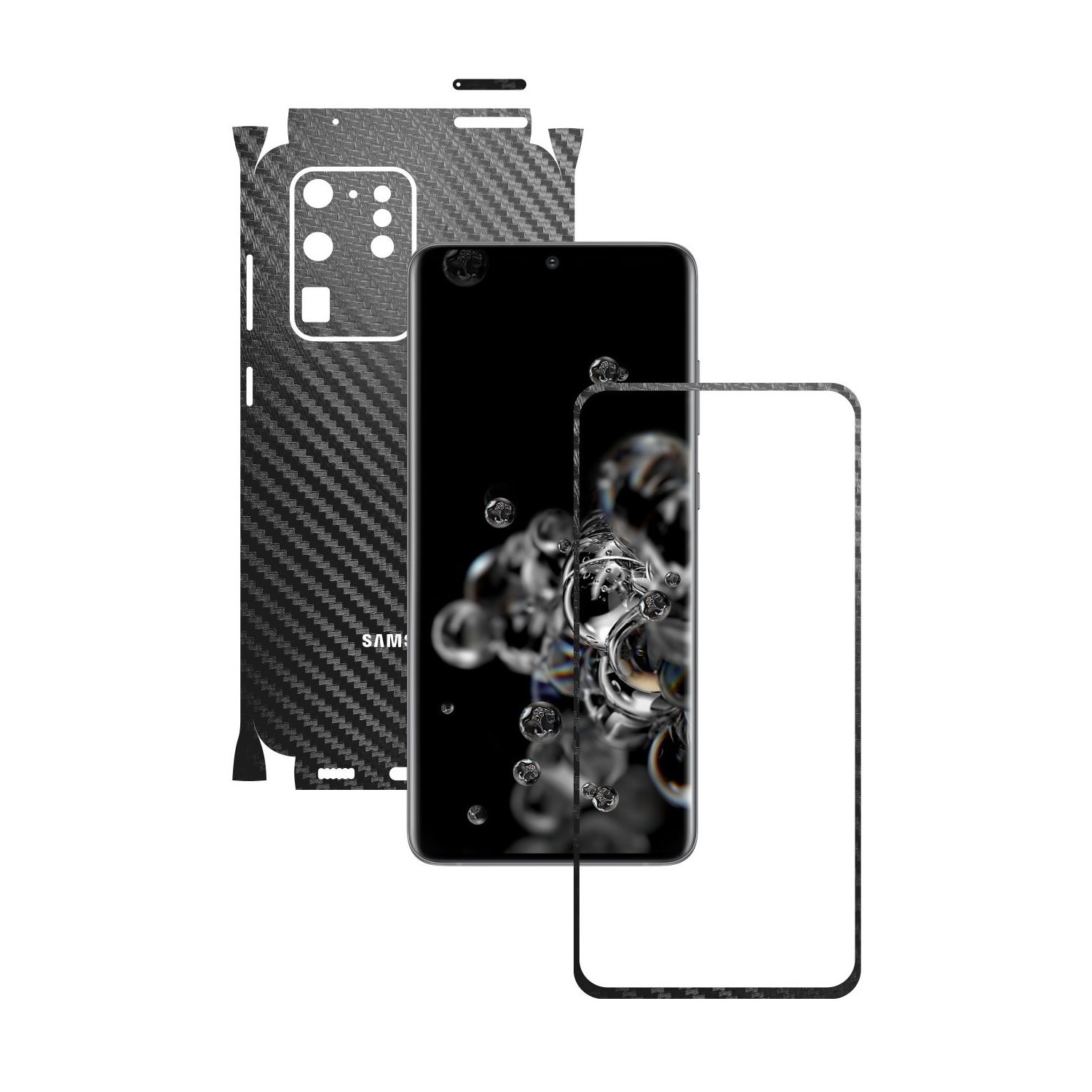 Folie Protectie Carbon Skinz pentru Samsung Galaxy S20 Ultra,(5G) - Carbon Negru 360 Cut, Skin Adeziv Full Body Cover pentru Rama Ecran, Carcasa Spate si Laterale