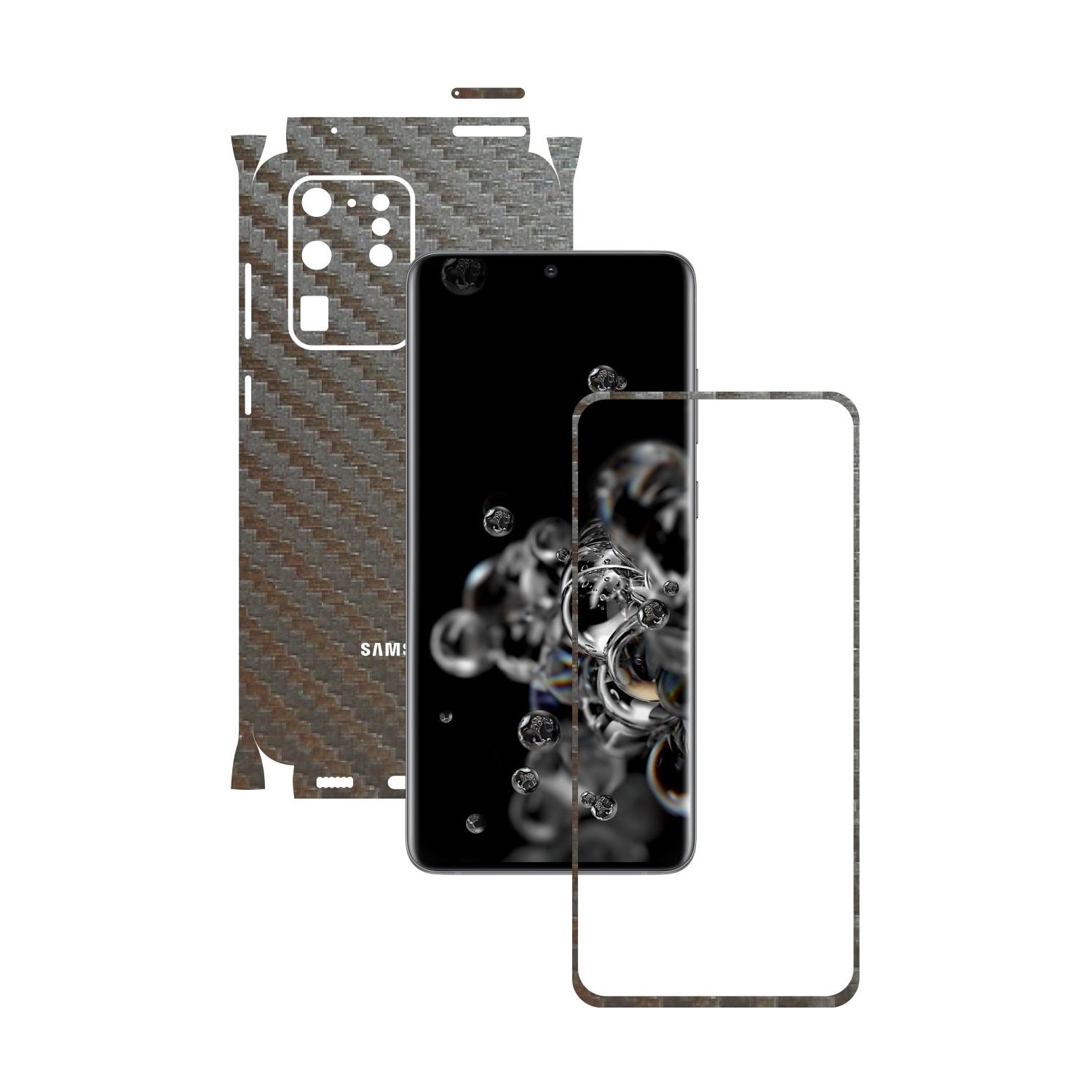 Folie Protectie Carbon Skinz pentru Samsung Galaxy S20 Ultra,(5G) - Carbon Gri Argintiu 360 Cut, Skin Adeziv Full Body Cover pentru Rama Ecran, Carcasa Spate si Laterale