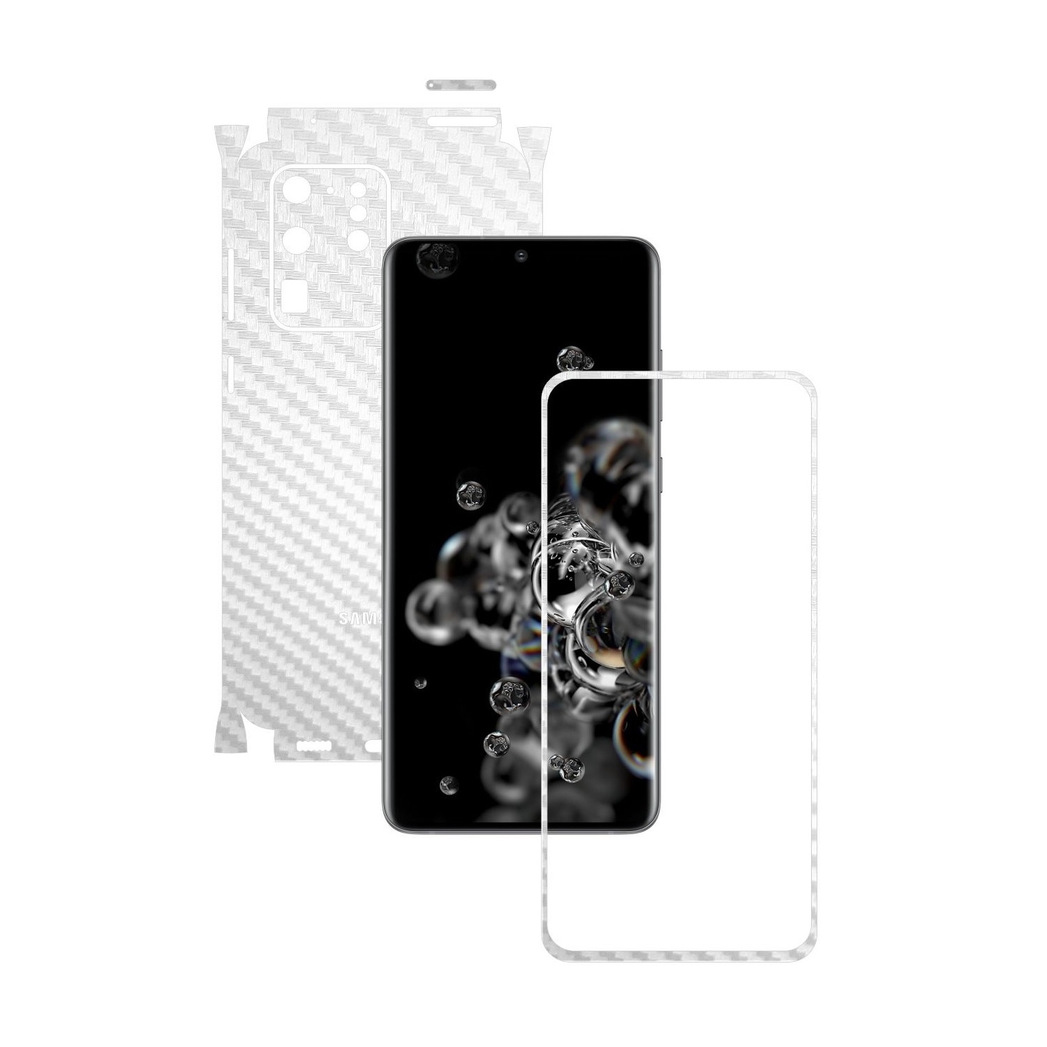 Folie Protectie Carbon Skinz pentru Samsung Galaxy S20 Ultra,(5G) - Carbon Alb 360 Cut, Skin Adeziv Full Body Cover pentru Rama Ecran, Carcasa Spate si Laterale
