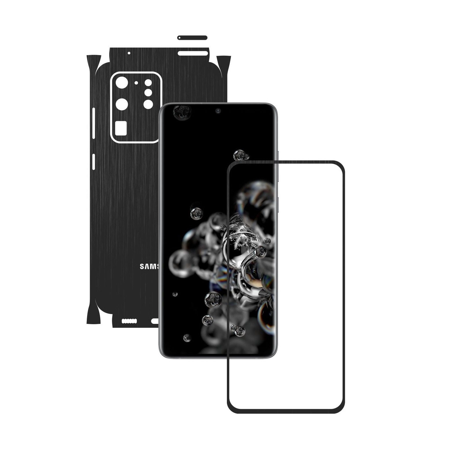 Folie Protectie Carbon Skinz pentru Samsung Galaxy S20 Ultra,(5G) - Brushed Negru 360 Cut, Skin Adeziv Full Body Cover pentru Rama Ecran, Carcasa Spate si Laterale