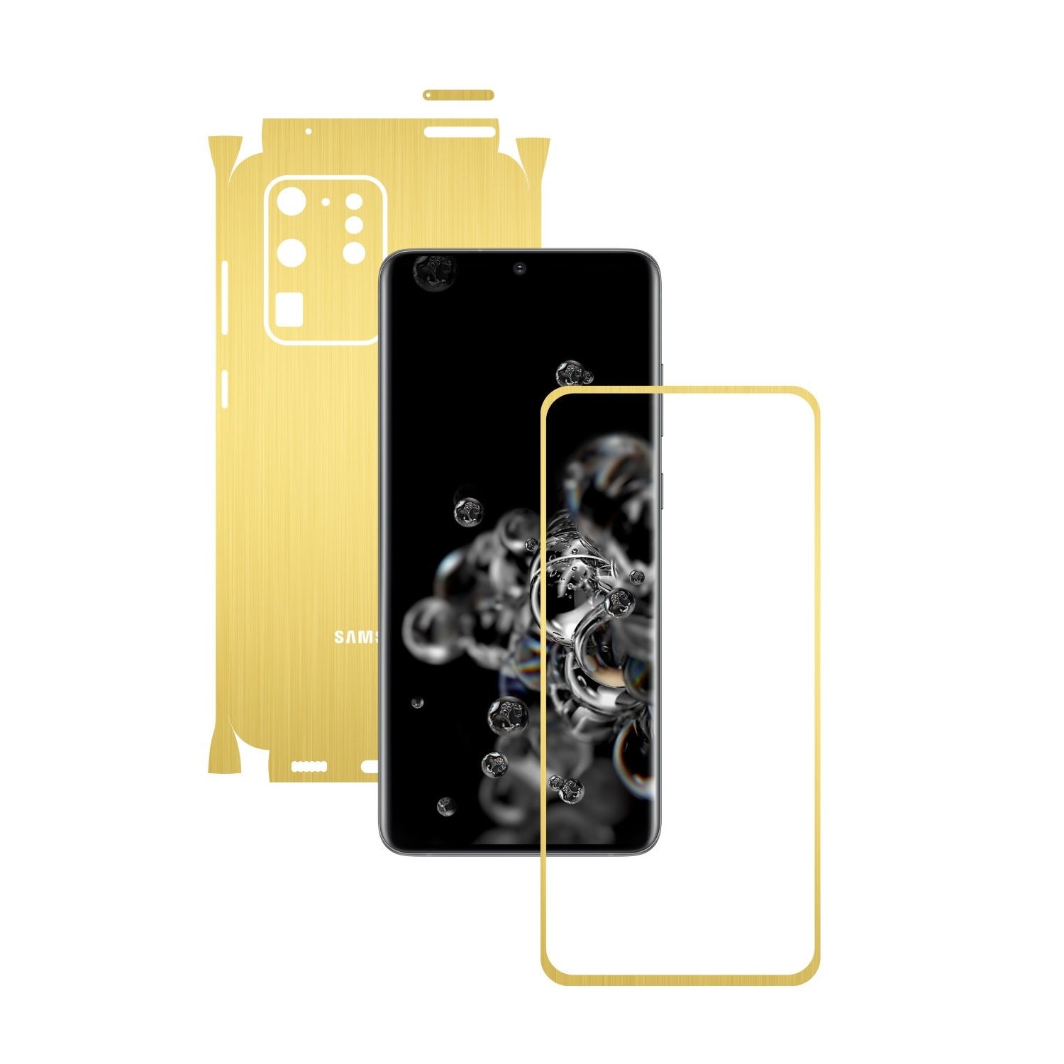 Folie Protectie Carbon Skinz pentru Samsung Galaxy S20 Ultra,(5G) - Brushed Auriu 360 Cut, Skin Adeziv Full Body Cover pentru Rama Ecran, Carcasa Spate si Laterale