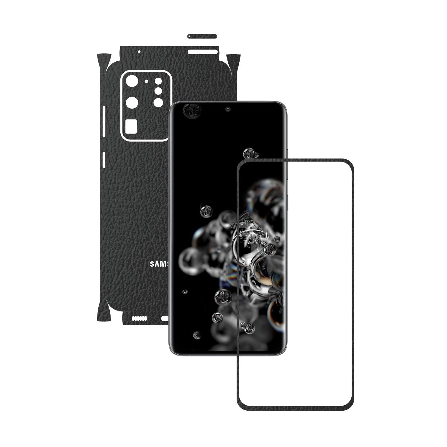 Folie Protectie Carbon Skinz pentru Samsung Galaxy S20 Ultra,(5G) - Piele Neagra 360 Cut, Skin Adeziv Full Body Cover pentru Rama Ecran, Carcasa Spate si Laterale