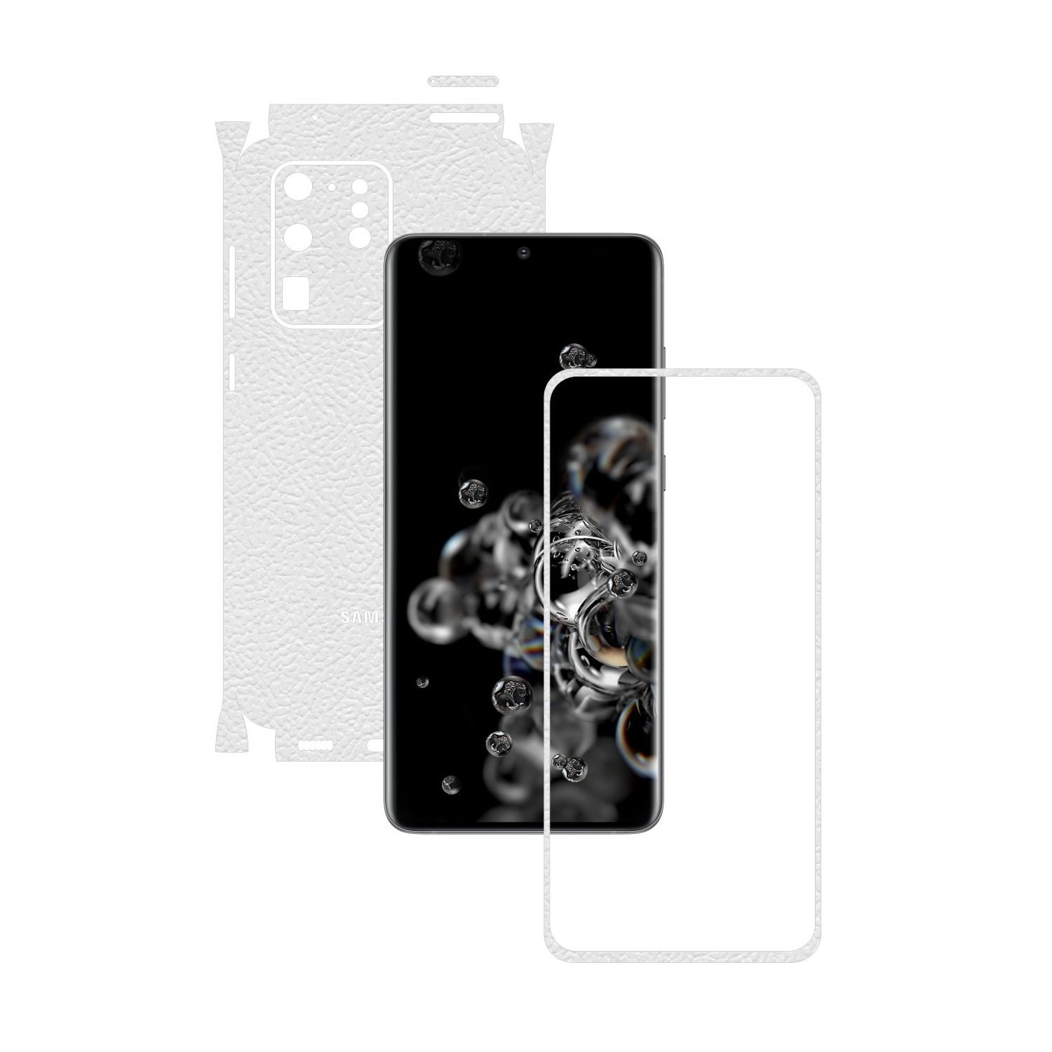Folie Protectie Carbon Skinz pentru Samsung Galaxy S20 Ultra,(5G) - Piele Alba 360 Cut, Skin Adeziv Full Body Cover pentru Rama Ecran, Carcasa Spate si Laterale