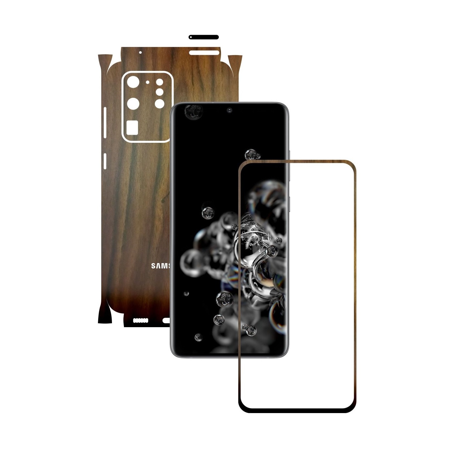 Folie Protectie Carbon Skinz pentru Samsung Galaxy S20 Ultra,(5G) - Lemn Nuc 360 Cut, Skin Adeziv Full Body Cover pentru Rama Ecran, Carcasa Spate si Laterale