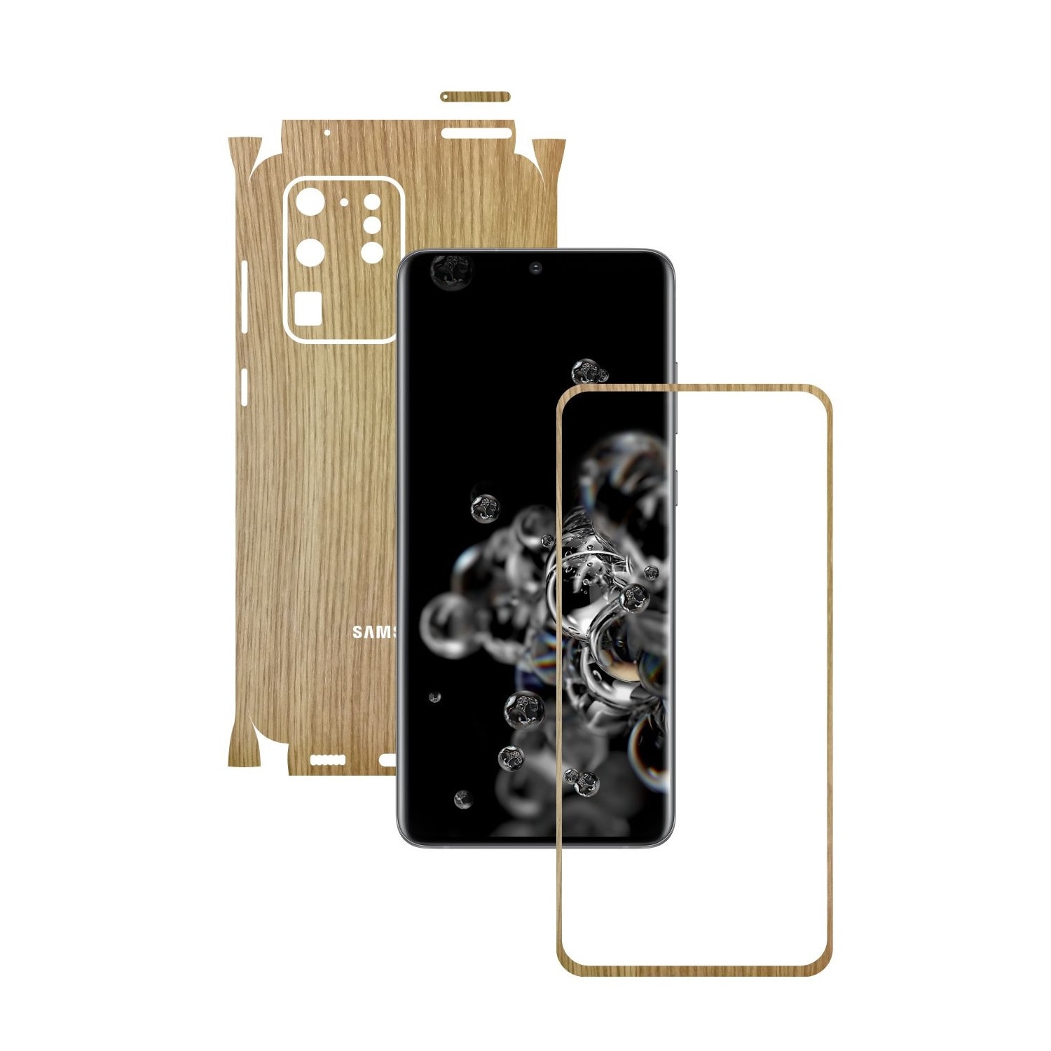 Folie Protectie Carbon Skinz pentru Samsung Galaxy S20 Ultra,(5G) - Lemn Stejar 360 Cut, Skin Adeziv Full Body Cover pentru Rama Ecran, Carcasa Spate si Laterale