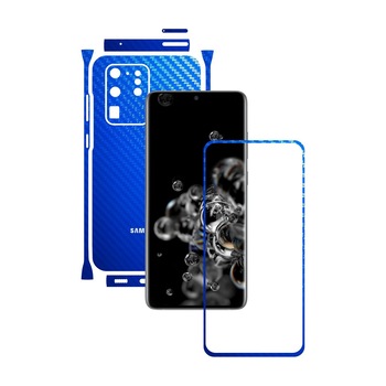 Folie Protectie Carbon Skinz pentru Samsung Galaxy S20 Ultra,(5G) - Carbon Albastru Split Cut, Skin Adeziv Full Body Cover pentru Rama Ecran, Carcasa Spate si Laterale