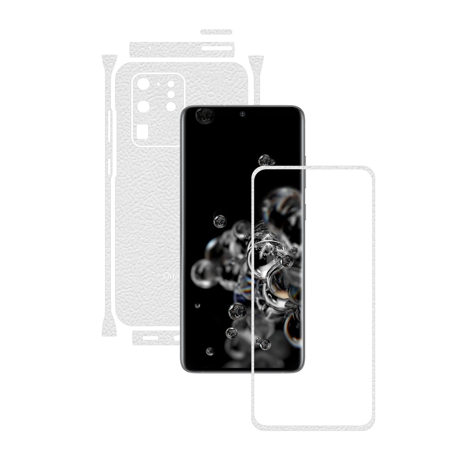 Folie Protectie Carbon Skinz pentru Samsung Galaxy S20 Ultra,(5G) - Piele Alba Split Cut, Skin Adeziv Full Body Cover pentru Rama Ecran, Carcasa Spate si Laterale