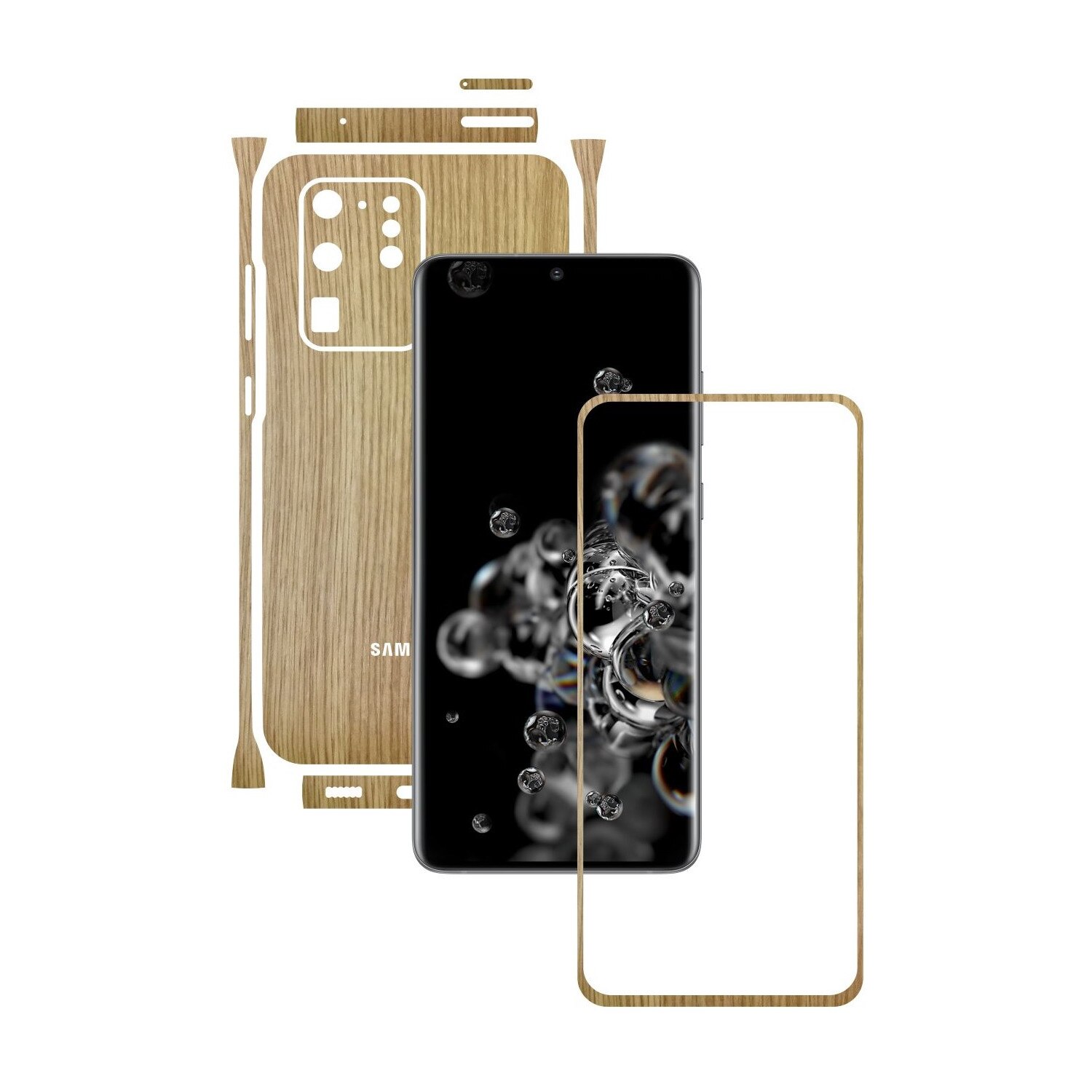 Folie Protectie Carbon Skinz pentru Samsung Galaxy S20 Ultra,(5G) - Lemn Stejar Split Cut, Skin Adeziv Full Body Cover pentru Rama Ecran, Carcasa Spate si Laterale