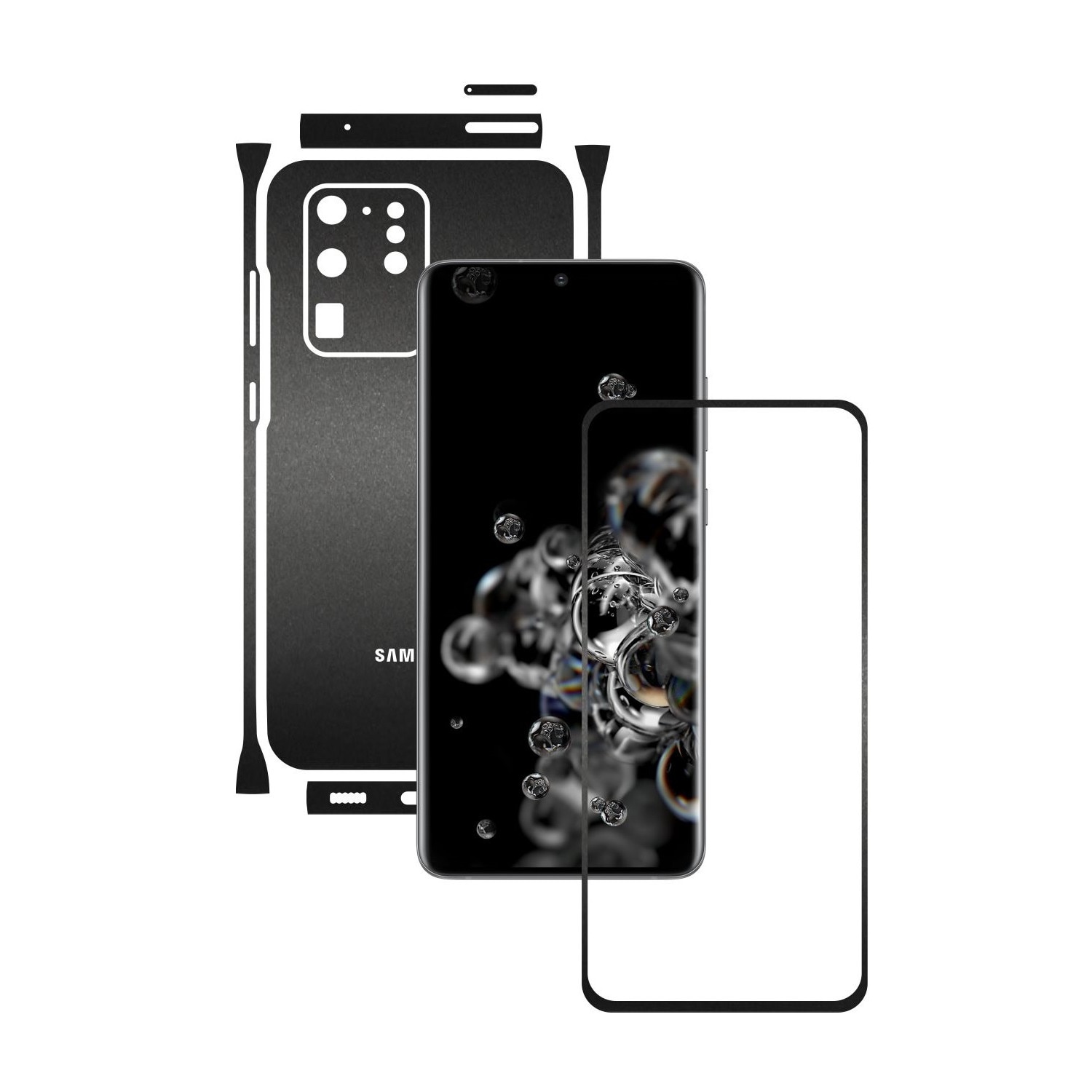 Folie Protectie Carbon Skinz pentru Samsung Galaxy S20 Ultra,(5G) - Negru Mat Split Cut, Skin Adeziv Full Body Cover pentru Rama Ecran, Carcasa Spate si Laterale