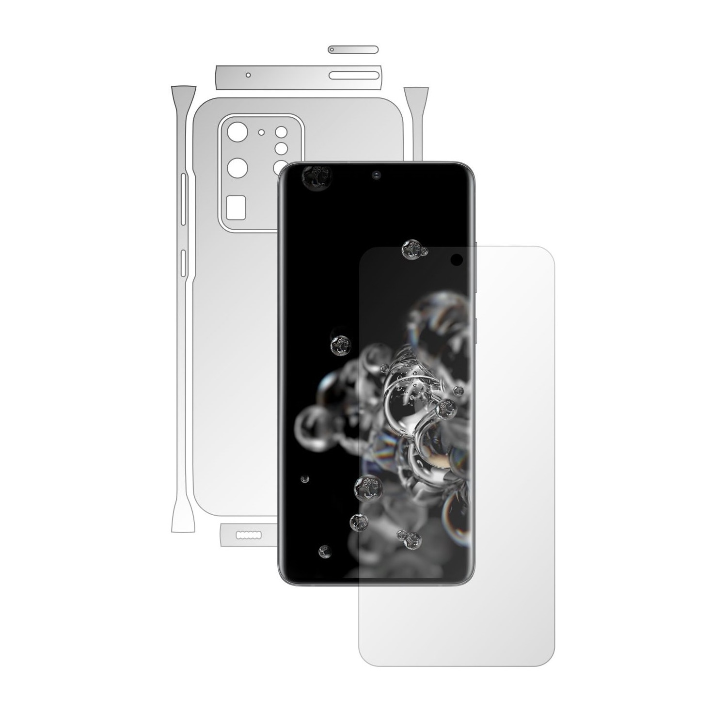 Folie Full Body Invisible Skinz HD pentru Samsung Galaxy S20 Ultra,(5G) - Folie Protectie Siliconica Ultra-Clear cu taiere Split Cut pentru Ecran, Carcasa Spate si Laterale, Skin Adeziv Transparent