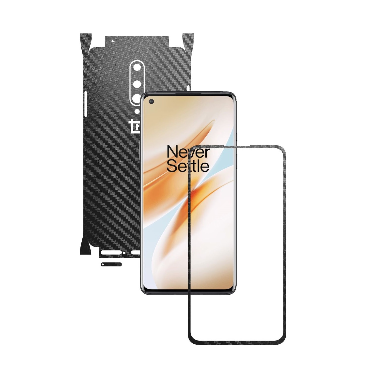 Folie Protectie Carbon Skinz pentru OnePlus 8 - Carbon Negru 360 Cut, Skin Adeziv Full Body Cover pentru Rama Ecran, Carcasa Spate si Laterale