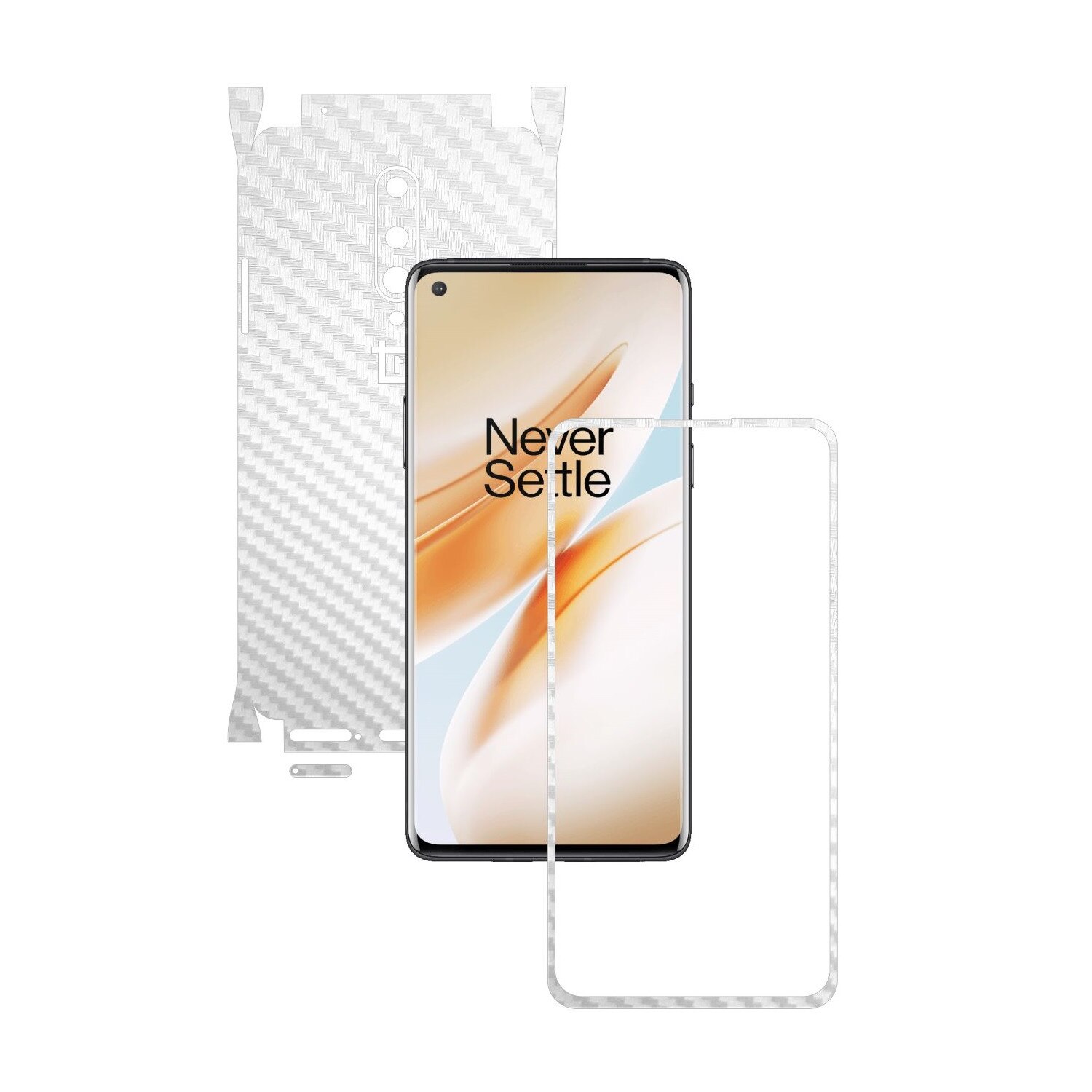 Folie Protectie Carbon Skinz pentru OnePlus 8 - Carbon Alb 360 Cut, Skin Adeziv Full Body Cover pentru Rama Ecran, Carcasa Spate si Laterale