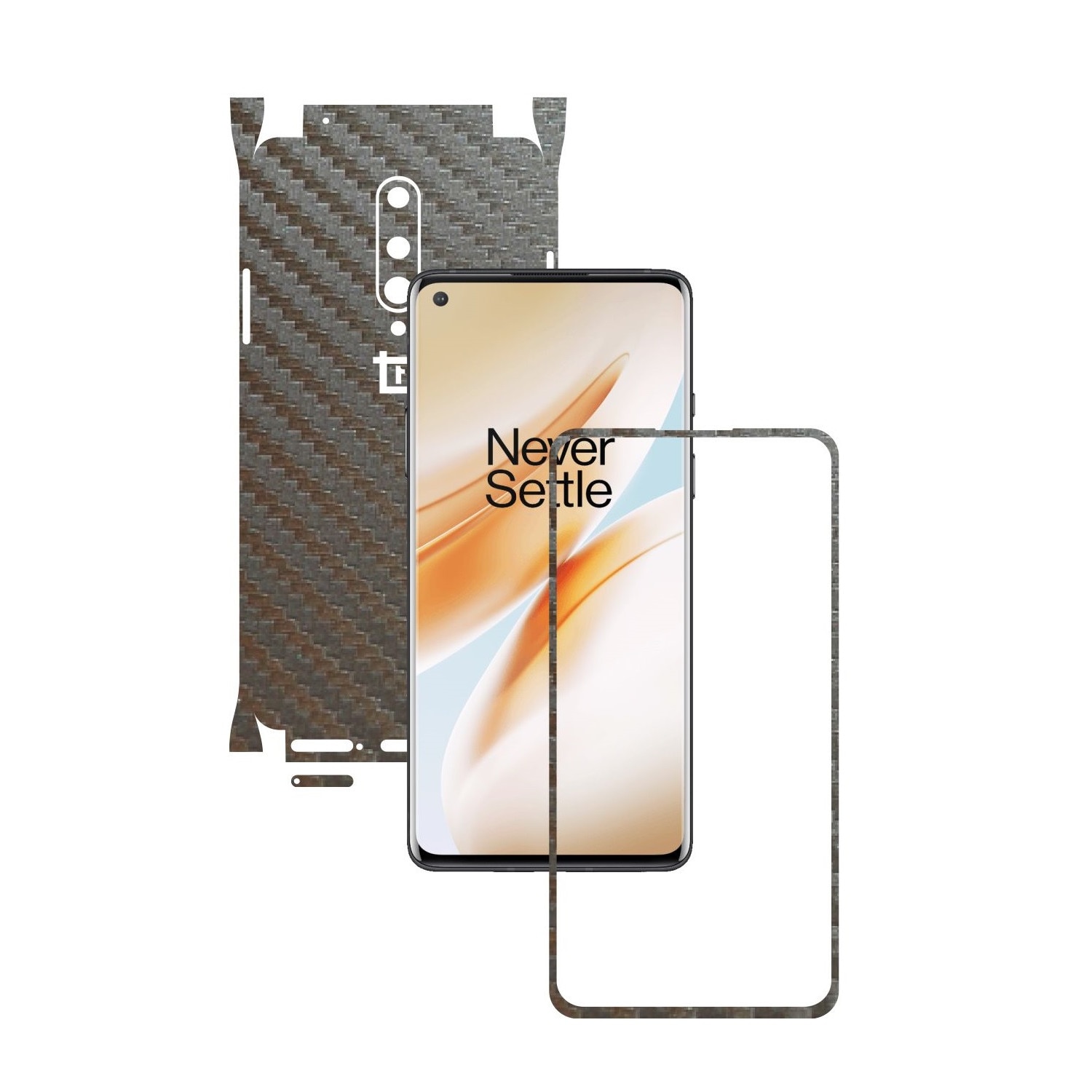 Folie Protectie Carbon Skinz pentru OnePlus 8 - Carbon Gri Argintiu 360 Cut, Skin Adeziv Full Body Cover pentru Rama Ecran, Carcasa Spate si Laterale