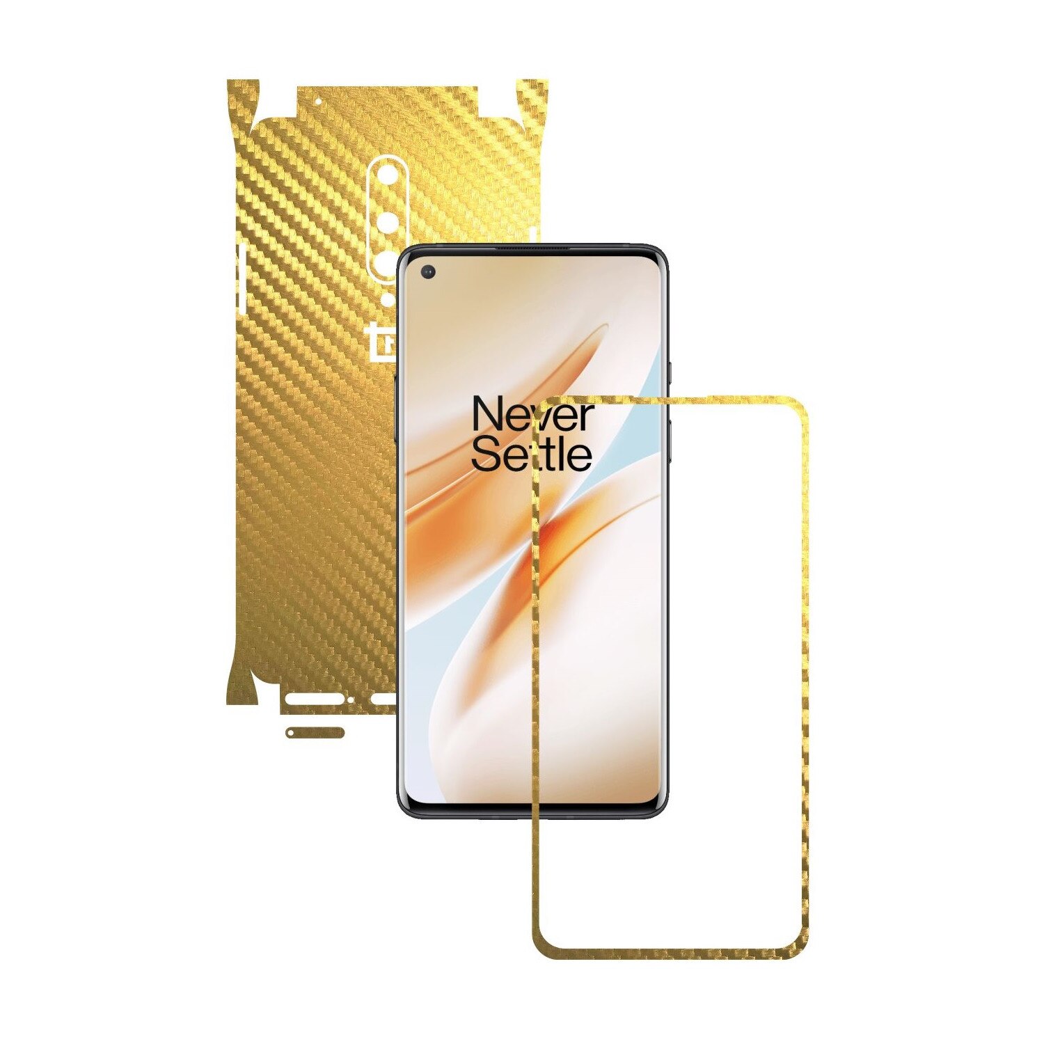 Folie Protectie Carbon Skinz pentru OnePlus 8 - Carbon Auriu 360 Cut, Skin Adeziv Full Body Cover pentru Rama Ecran, Carcasa Spate si Laterale