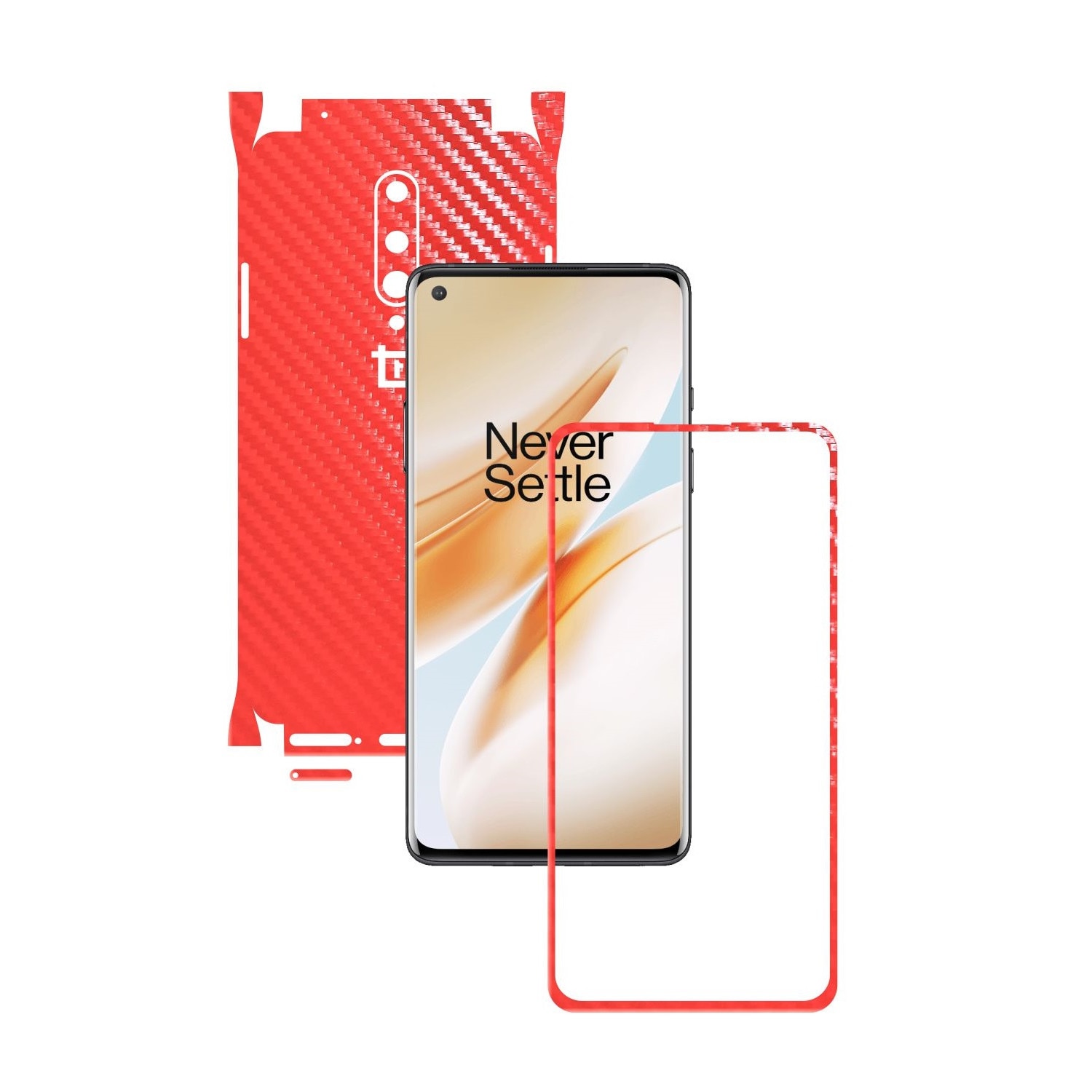 Folie Protectie Carbon Skinz pentru OnePlus 8 - Carbon Rosu 360 Cut, Skin Adeziv Full Body Cover pentru Rama Ecran, Carcasa Spate si Laterale