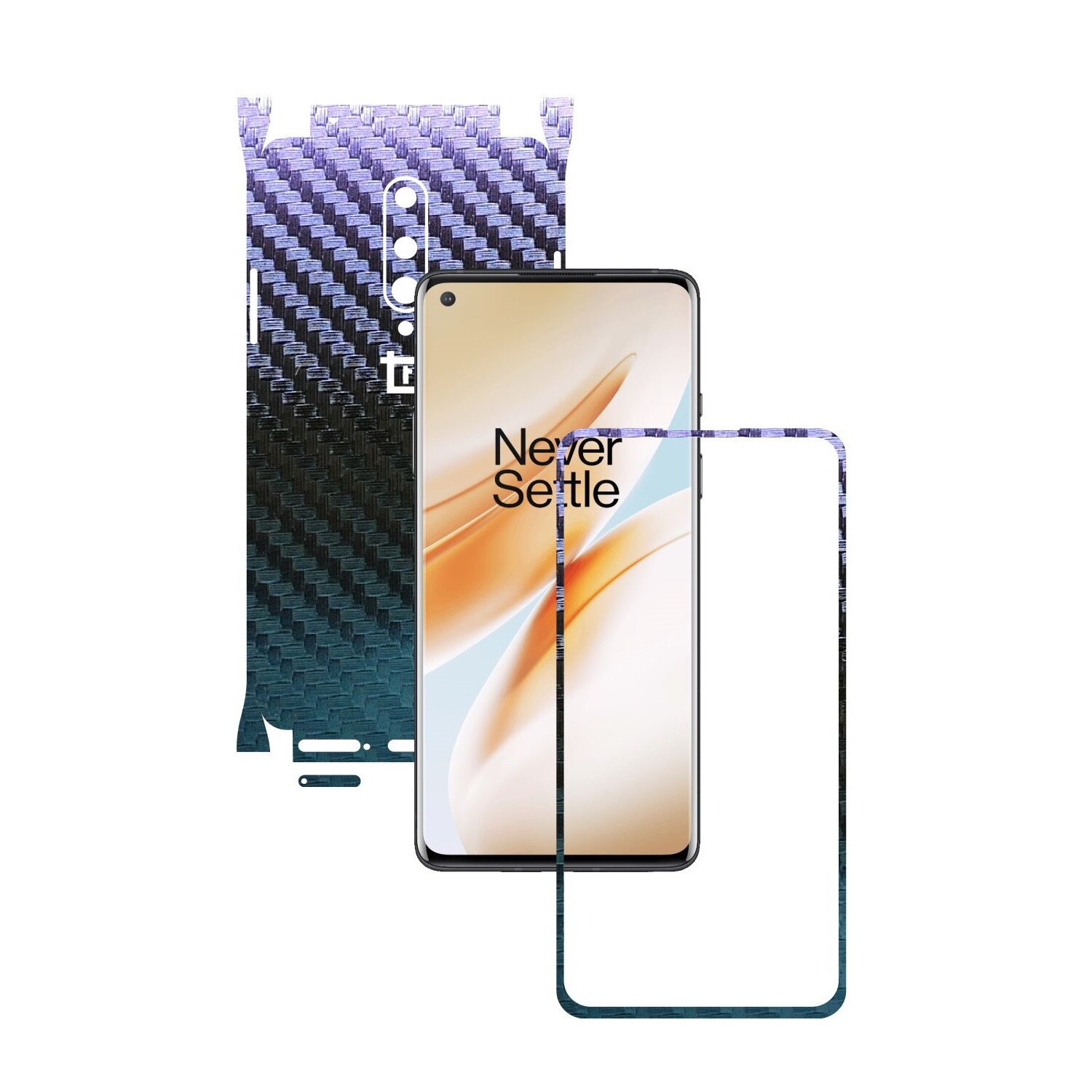 Folie Protectie Carbon Skinz pentru OnePlus 8 - Carbon Cameleon 360 Cut, Skin Adeziv Full Body Cover pentru Rama Ecran, Carcasa Spate si Laterale