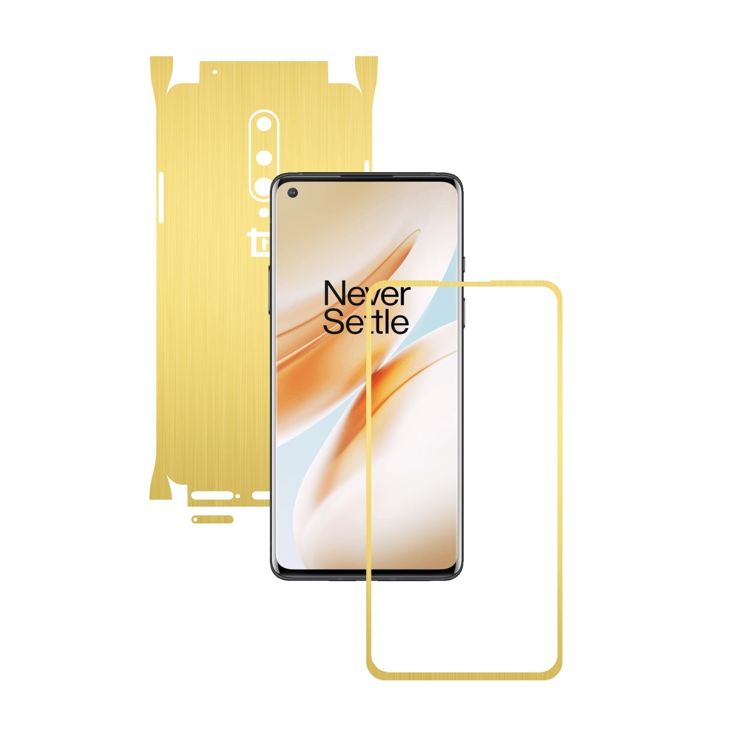 Folie Protectie Carbon Skinz pentru OnePlus 8 - Brushed Auriu 360 Cut, Skin Adeziv Full Body Cover pentru Rama Ecran, Carcasa Spate si Laterale