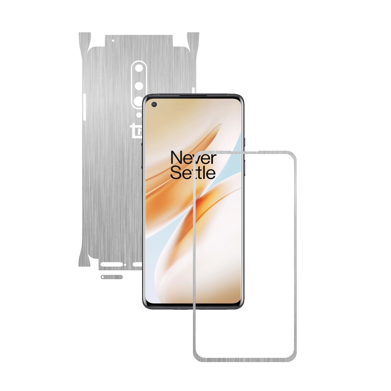 Folie Protectie Carbon Skinz pentru OnePlus 8 - Brushed Argintiu 360 Cut, Skin Adeziv Full Body Cover pentru Rama Ecran, Carcasa Spate si Laterale