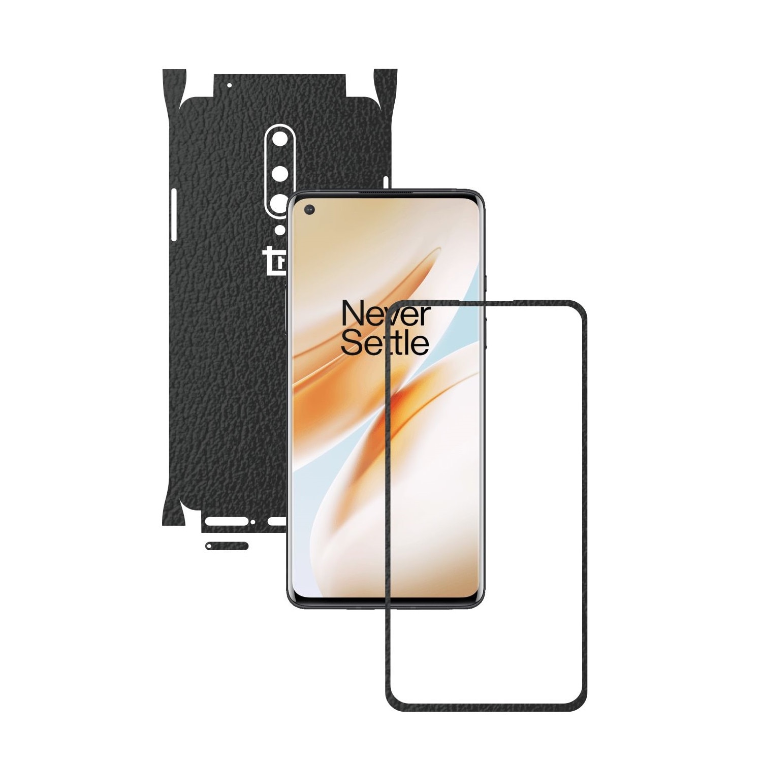Folie Protectie Carbon Skinz pentru OnePlus 8 - Piele Neagra 360 Cut, Skin Adeziv Full Body Cover pentru Rama Ecran, Carcasa Spate si Laterale