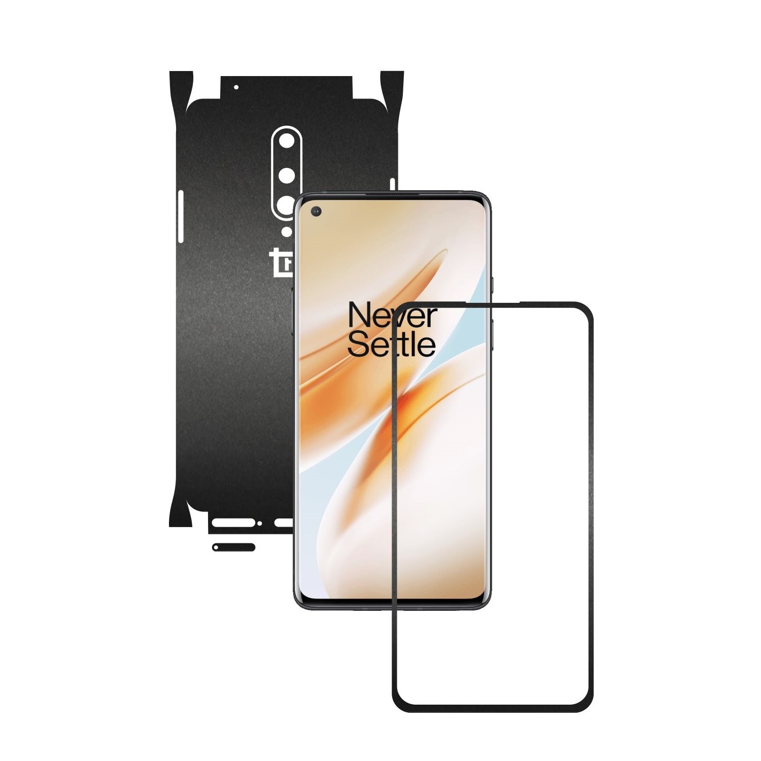 Folie Protectie Carbon Skinz pentru OnePlus 8 - Negru Mat 360 Cut, Skin Adeziv Full Body Cover pentru Rama Ecran, Carcasa Spate si Laterale