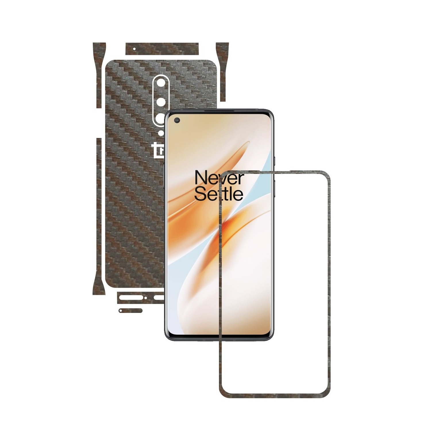 Folie Protectie Carbon Skinz pentru OnePlus 8 - Carbon Gri Argintiu Split Cut, Skin Adeziv Full Body Cover pentru Rama Ecran, Carcasa Spate si Laterale