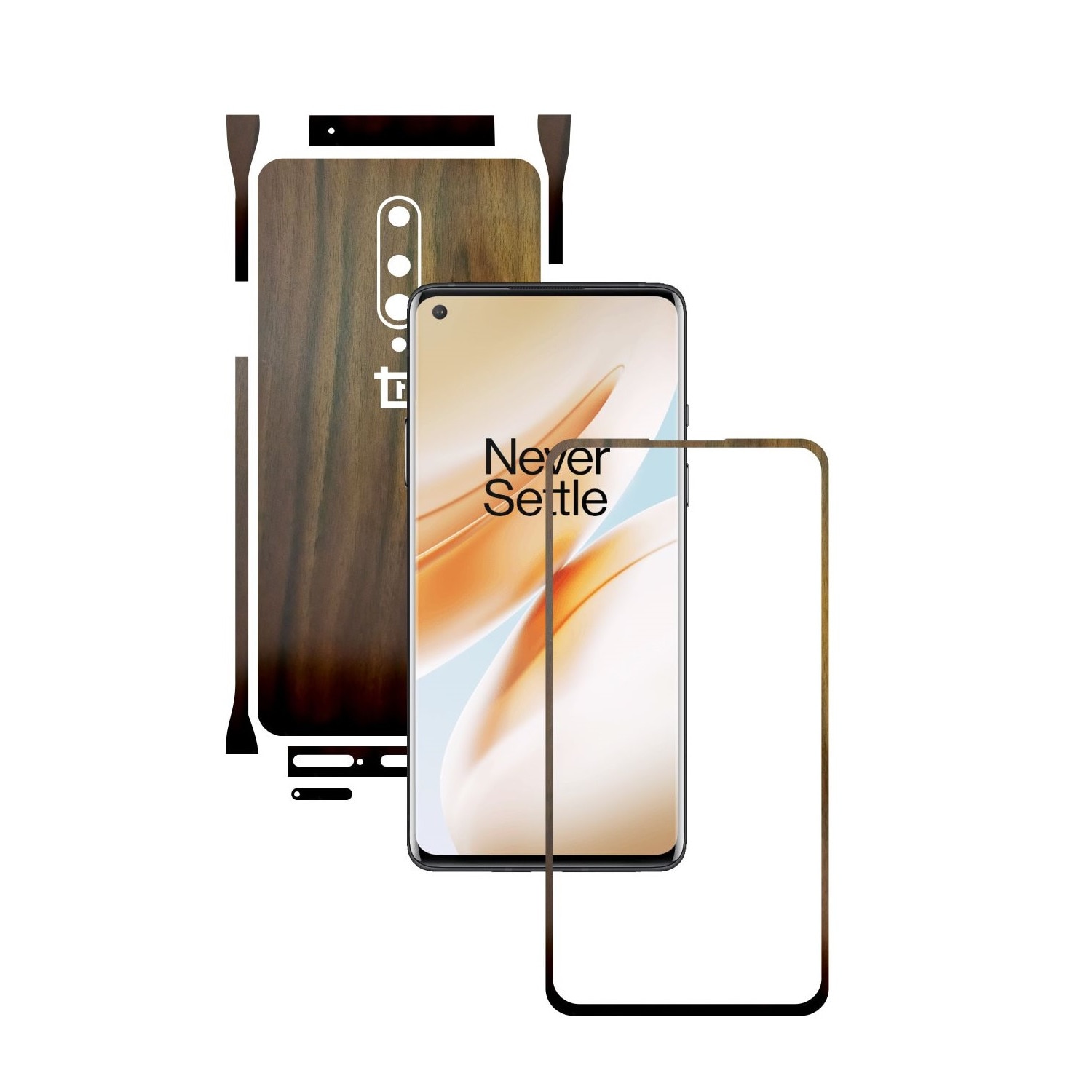 Folie Protectie Carbon Skinz pentru OnePlus 8 - Lemn Nuc Split Cut, Skin Adeziv Full Body Cover pentru Rama Ecran, Carcasa Spate si Laterale